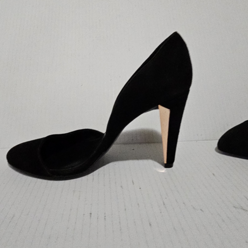 Rebecca Minkoff Black Suede D'Orsay Women's Pumps Gold Tone Heel Sz 8.5 Shoes - Picture 4 of 13